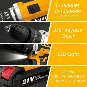 AIRXPRO-0023 AIRXPRO Cordless Drill Set Battery Keyless