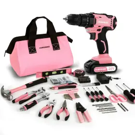 B0C5JBYM9R COMOWARE Pink Cordless Drill Set Tool Driver Kit