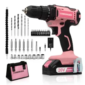 B0C7MPFTK1 COMOWARE Pink Cordless Drill Set Women Chuck