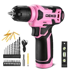 B09Y8BWFZB DEKOPRO Pink Cordless Drill Set Keyless Chuck