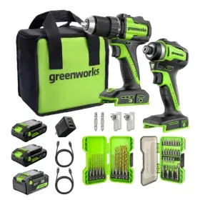 94408487 GREENWORKS Drill Impact Driver Batteries Charger Kit