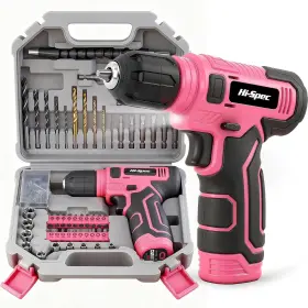 B0F74H9M37 HI-SPEC Pink Usb Cordless Drill Driver Set Women
