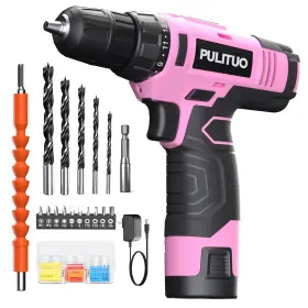 B0CN6TH93T PULITUO Pink Cordless Drill Set Battery Charger