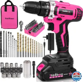 B0BGH996L7 THINKLEARN Pink Cordless Drill Set Lithium Ion