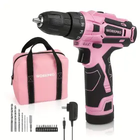 B088BBWHKV WORKPRO Pink Cordless Drill Driver Set Electric