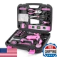URASISTO Pink 136-Pc Household Tool Set w/ 3.6V USB Electric Screwdriver